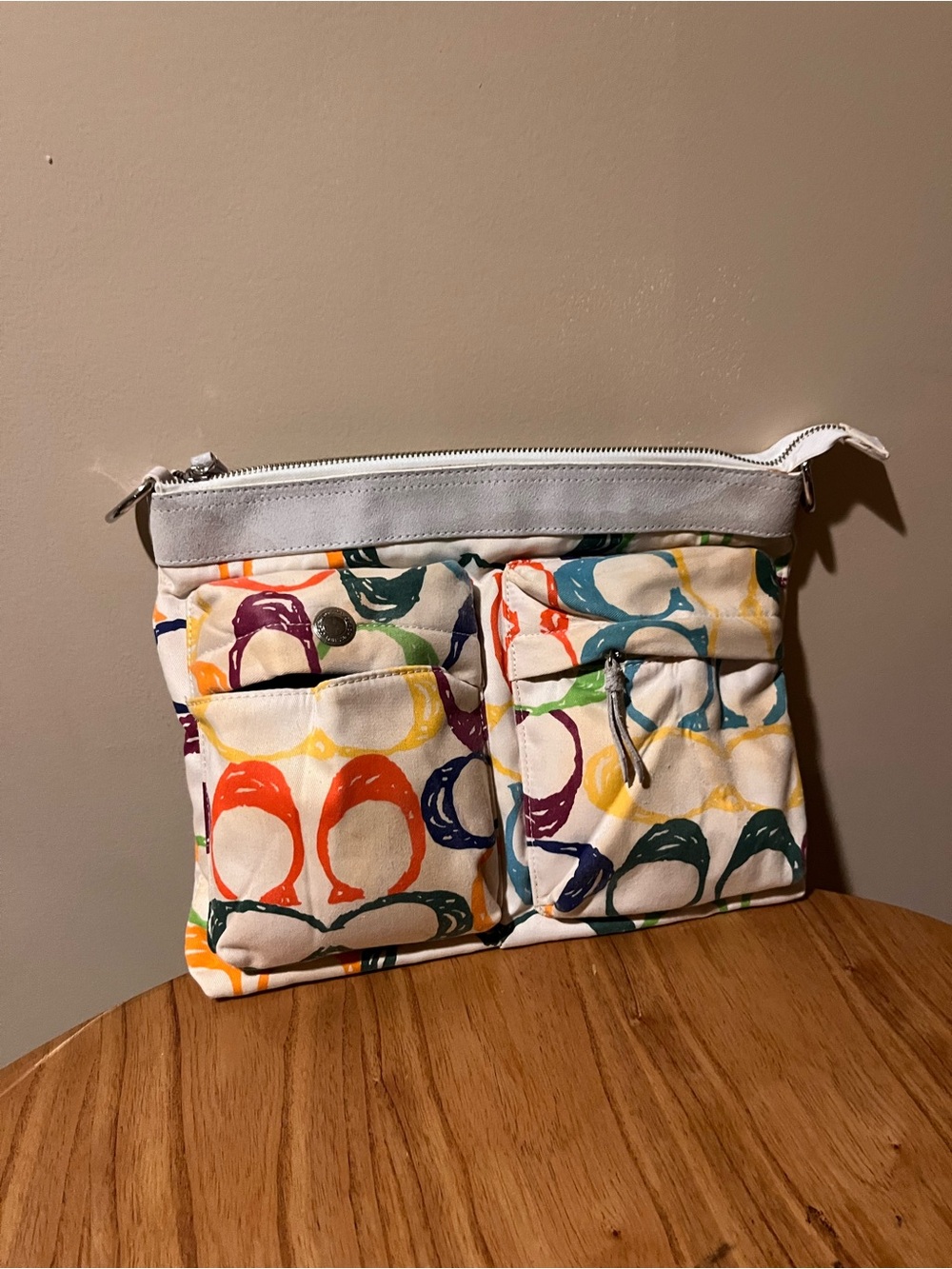 Coach Vintage Colorful Circle Print Canvas clutch Bag - White